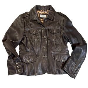 Rofa Dark Brown Lamb Leather Jacket. Soft. Gorgeous detail & stitching. Medium